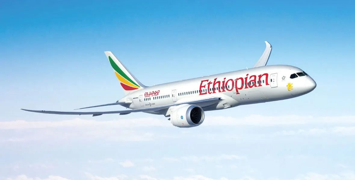 An Ethiopian Airlines Boeing 787 Dreamliner in flight above the clouds