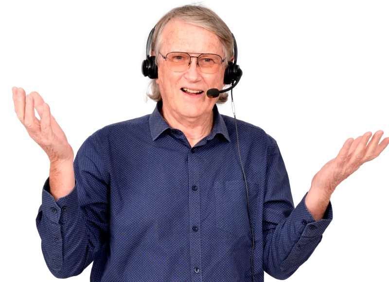 Rod Jones wearing a headset, mid-presentation